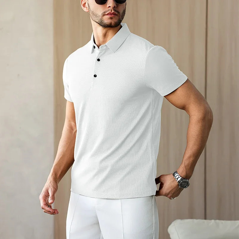 New Men’s Business Casual Short Sleeved Shirt Solid Color Polo Shirt Fashionable