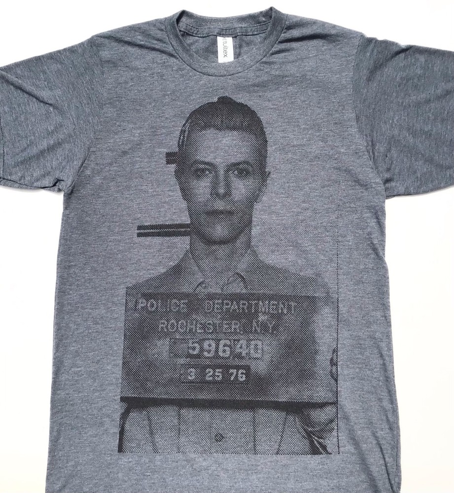 DAVID BOWIE MUGSHOT T-SHIRT $25 SIZE S – 3XL FREE SHIP GLAM ROCK OUTLAW NEW TEE