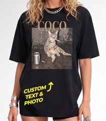 Funny Pet Photo Meme Shirt Custom Dog Graphic Tee Vintage Cat Smoking Tshirt