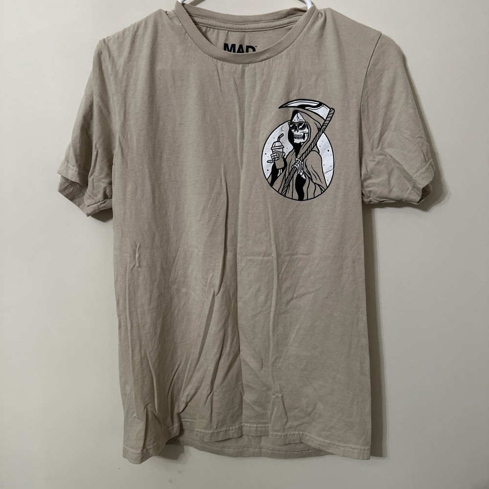 Mens Tee Shirt A Beige Grim Reaper “Chill Vibes” Mad Engine