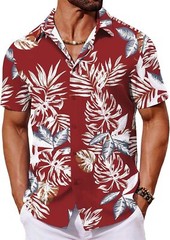 Mens Hawaiian Shirt Tropical Floral Short Sleeve Button Down Summer Beach Casual