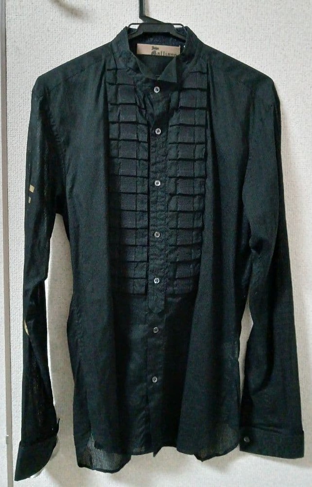 John Galliano Rare Sheer Gold Print Dress Shirt M (US S) Near Mint
