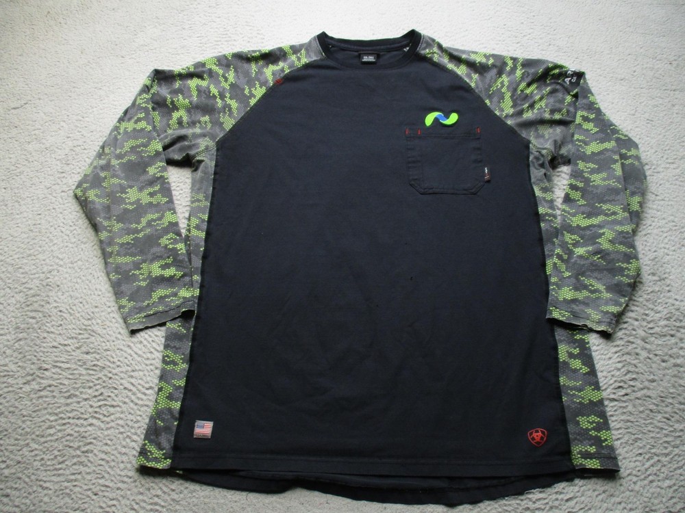 Ariat FR Shirt Mens 2XLT Black Long Sleeve Camo Pocket Flame Resistant Workwear