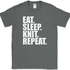 Eat Sleep Knit Repeat Knitting T-Shirt Yarn Hobby Stitch Craft Gift Tee