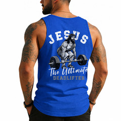 Jesus The Ultimate Deadlifter Funny Christian Workout Gym (On Back) Tank Top
