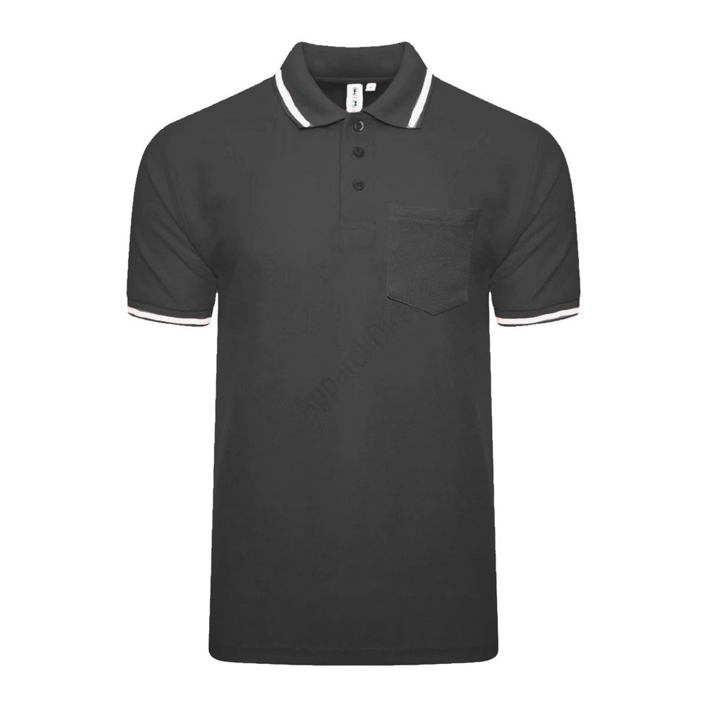 Men’s Polo Short Sleeve Pique Plain Single Tipping Chest Pocket Casual Tee Top