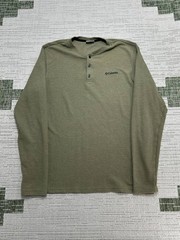 Columbia Pine Peak Waffle Shirt Mens Large Green Henley Neck Long Sleeve Camping