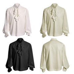 Mens Victorian Medieval Shirt Long Puff Sleeves Ruffle Collar Tops Blouse Basic
