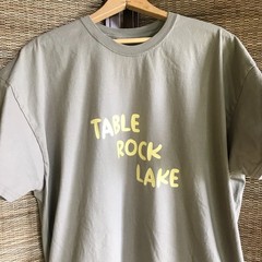 Upcycled Table Rock Lake T-shirt w/ Marinas & Landmarks Light Green Size 2XL