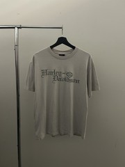 Vintage 00s Harley Davidson Old English Spellout Logo Flame Shirt Large Gray 07