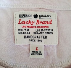 Lucky Brand California Henley Shirt Mens L White Pink Dyed Lightweight Cotton