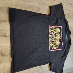 Keith Haring Dancing Flowers T-Shirt Mens XL Black Pink Yellow Pop Art 2 Sided