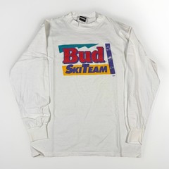 1980s Budweiser Bud Ski Team Long Sleeve Tshirt White Multi Color Logo Size L