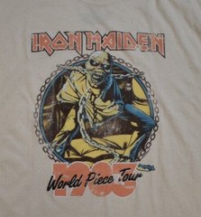 Global Mens Iron Maiden World Piece Tour Retro Graphic Cream Shirt NWT Large