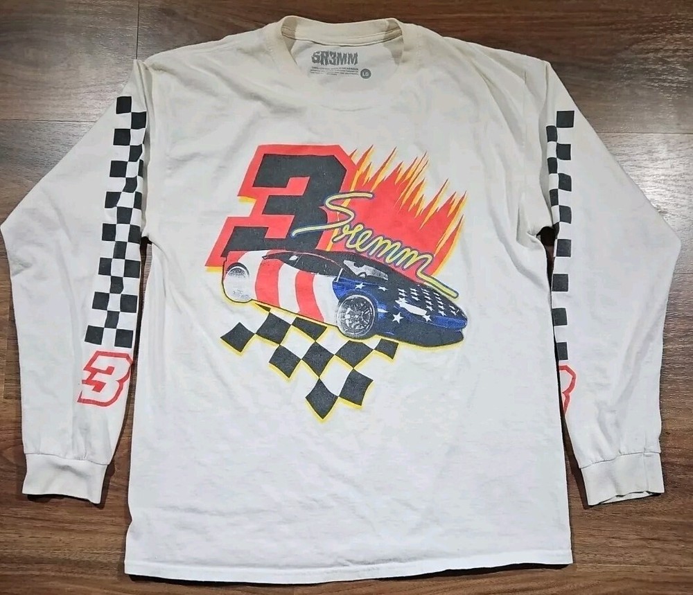 Rae Sremmurd SR3MM Tshirt Mens Sz L White #3 Lambo Racing Checkered Long Sleeve