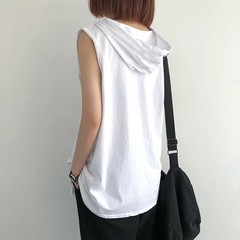 Camiseta Sin Mangas Hombre Con Capucha Color Sólido Casual