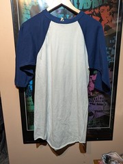 Vintage Navy White Medallion Quarter Sleeve Blank Shirt Size XL Made In USA