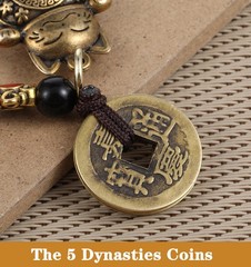 Lucky Cat Keychain, with Five Emperors Money Feng Shui Coins, Maneki Neko Goo…