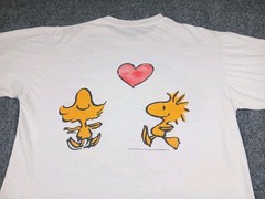 Vintage 90s Snoopy Lucy Wood Stock Rare T Shirt Mens Size Large Kissing Love