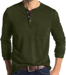 Mens Fashion Henley Shirts Long Sleeve Button Cotton T-Shirt with Pocket