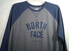 The North Face T-Shirt Men XXL Blue Gray Logo 3/4 Sleeve