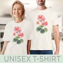 Botanical Geranium Flowers Graphic Tee Natural Cotton Shirt