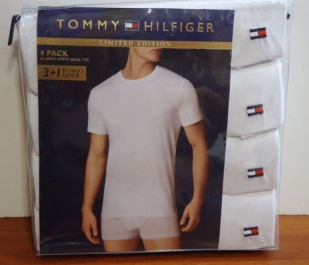 Tommy Hilfiger 4-Pack Men’s Cotton Classic Crew-Neck T-Shirts White M (38-40)