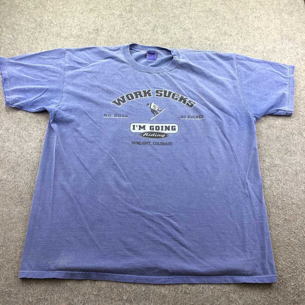 Vintage Snowboarding Shirt Men 2XL Work Sucks I’m Going Riding Sunlight Colorado