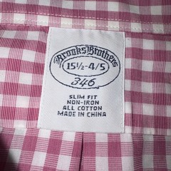 MENS BROOKS BROTHERS PINK WHITE CHECK Men Sz 15.5 4/5 Slim Fit Cotton Button Up