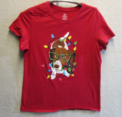 Christmas Dog Shirt Size XL/XG Short Sleeves Red Cotton 💙
