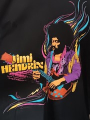 JIMI HENDRIX Black T-shirt, Blue Purple Pink Yellow Graphic, Guitar, Size XL