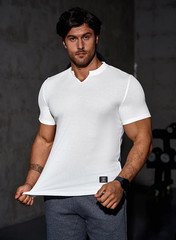 JMIERR Mens Muscle Slim T Shirts Texture V Neck Longline Henley Gym Workout Athl