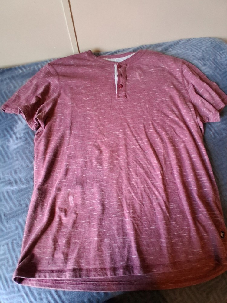Lee Premium Men’s Red Heather Henley Button Jersey Knit T-Shirt Cotton Blend L