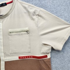 Hudson Outerwear Shirt Mens Large Beige Brown Patchwork Block Pocket Streetwear