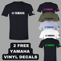 Yamaha Motorcycle Racing T-Shirt with 2 FREE Vinyl Decals, Sleeve Logo Motocross