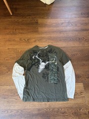 Vintage 00s Y2K grunge realtree Layered Look Deer Skull Graphic LongSleeve Shirt