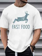 Men’s Casual Sports T-Shirt – Relaxed Fit, Cotton Blend Fabric, Fun Fawn Graphic