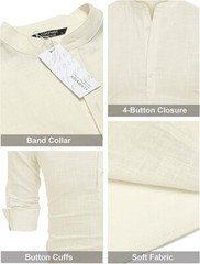 COOFANDY Men’s Cotton Linen Henley T-Shirt Long Sleeve Hippie Casual Beach Beige