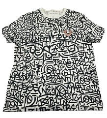 TRUE RELIGION Graffiti Print Graphic T Shirt White Black Metallic Horseshoe M