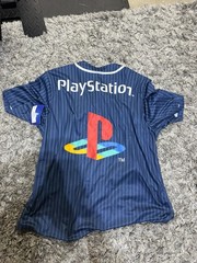 PlayStation Katakana Kanji Baseball Jersey Official License Navy Pinstripe XL