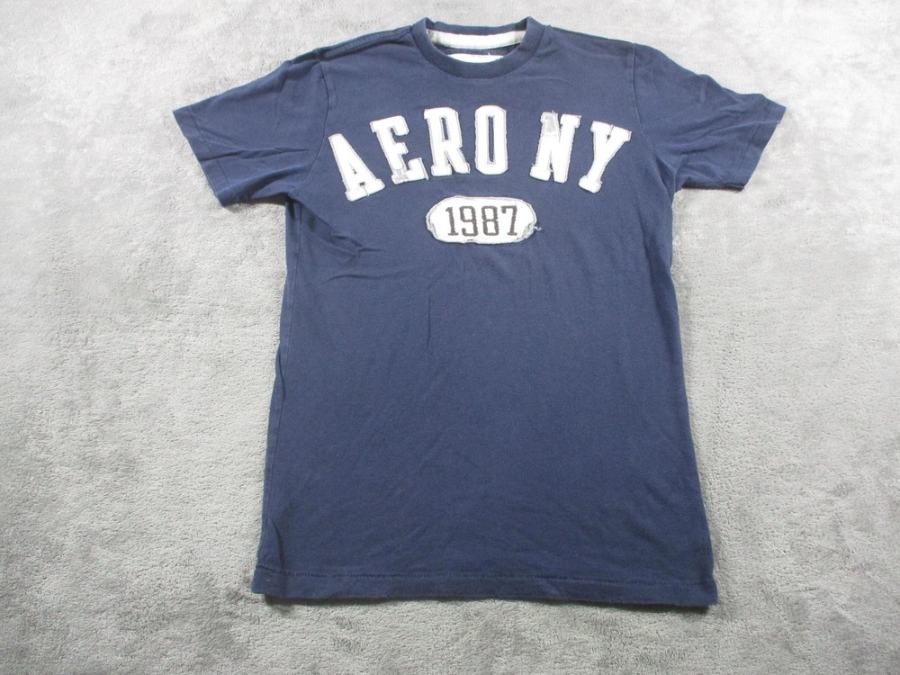 Aeropostale Shirt Mens XS Blue Aero NY 1987 Short Sleeve Graphic Tee Applique