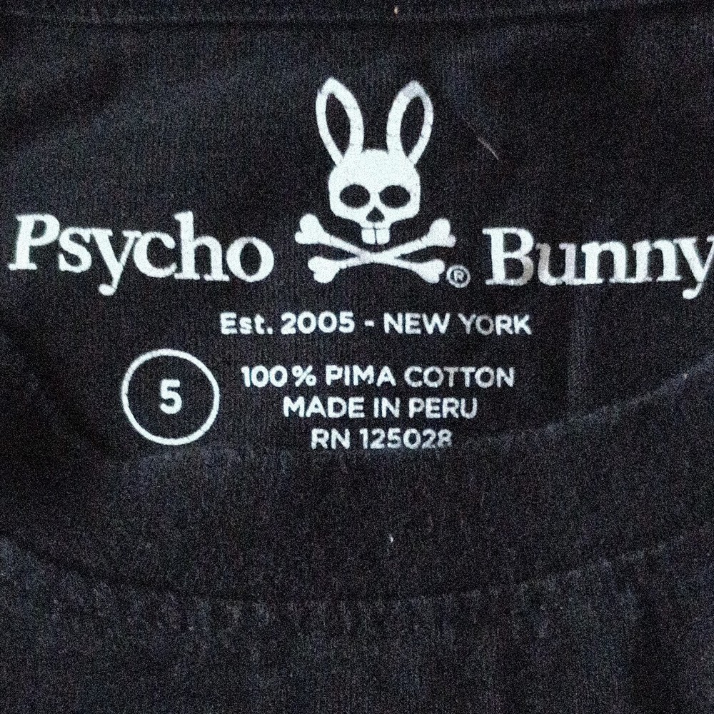Psycho Bunny Men’s Black Pima Cotton Graphic Skull Bunny Logo Tee Size 5