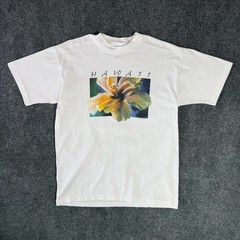 VINTAGE FRUIT OF THE LOOM HAWAII HIBISCUS FLOWER SINGLE STITCH T-SHIRT / LARGE