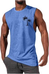 Mens Hawaiian Beach Tank Tops Palm Tree Print Sleeveless Muscle T-Shirts Casual