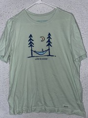 Life Is Good Crewneck T-Shirt Men’s Sz M Hammock Peace out Outdoor Camping Green