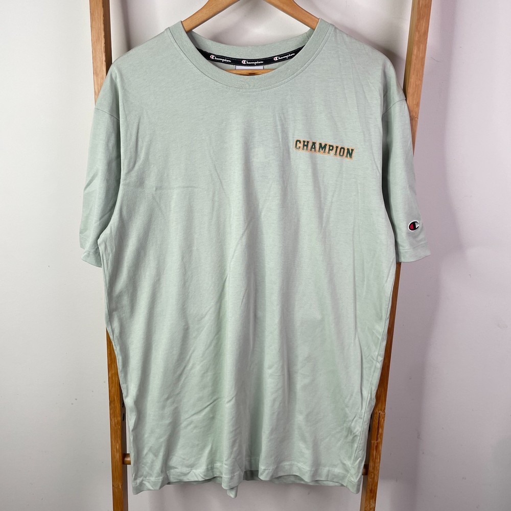 Champion Shirt Mens Large Green Chest Logo Graphic Tee Sportswear Short Sleeve