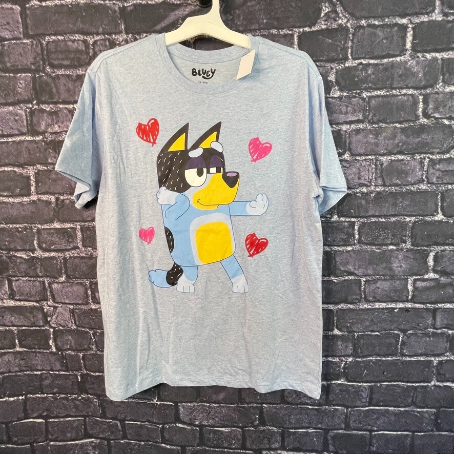 Bluey Men’s XXL Bandit Bingo Family Hearts Shirt Heart 2XL