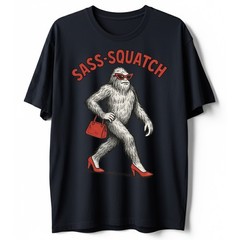Sass-Squatch Bigfoot In Heels Funny Pun T-Shirt, Retro Novelty Sarcastic Tee