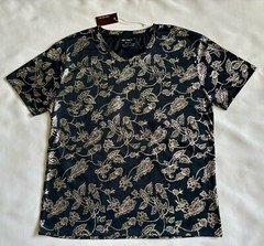 Consequence Knitwear Blue and Silver Foil Paisley T-Shirt Men’s Size Large