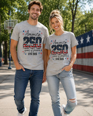 America 250 Years of Freedom 1776-2026 Patriotic Flag Graphic T-Shirt